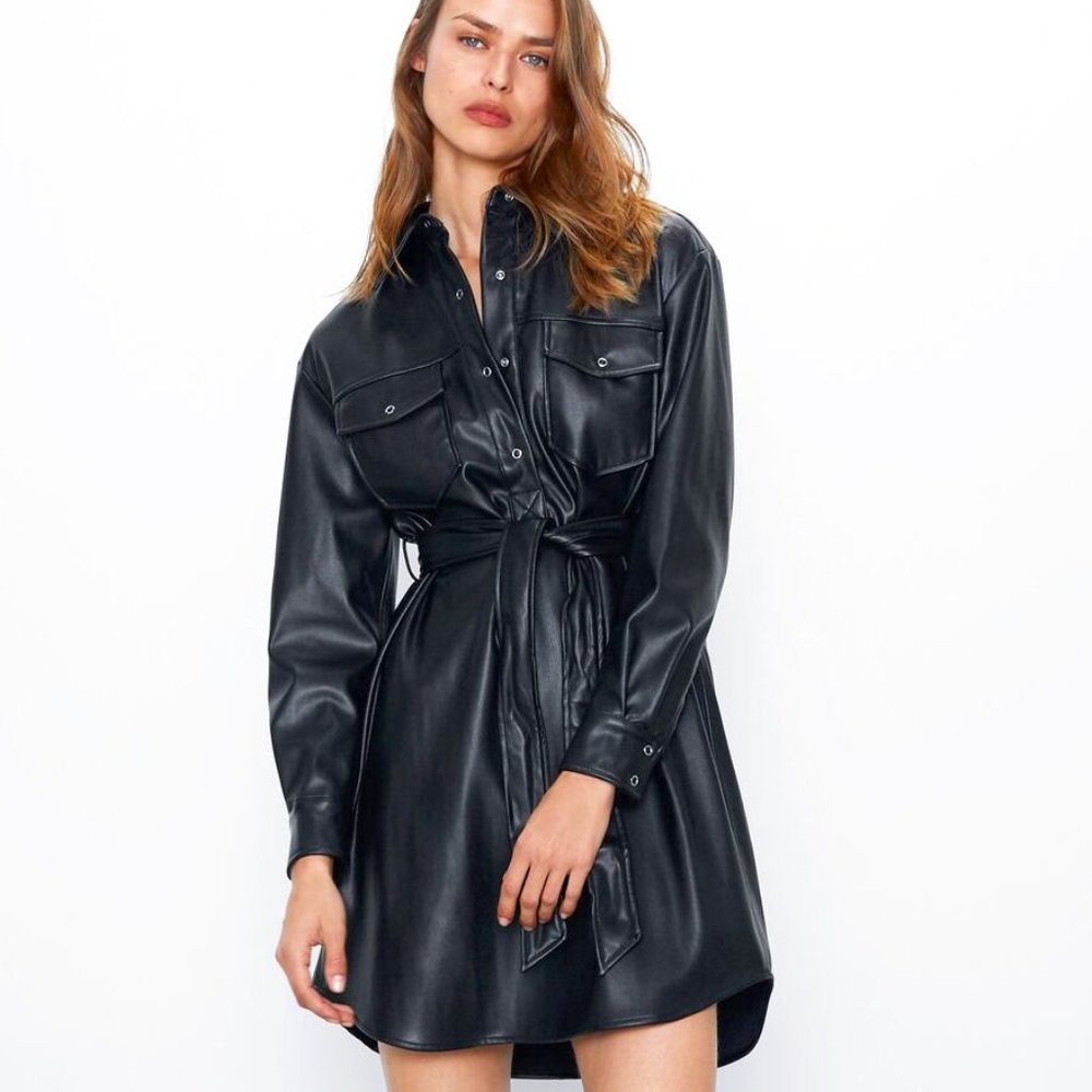 Zara Faux Leather Belted Dress